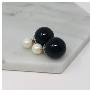 Two-tone imitation pearls on sterling silver post Pierced Earrings